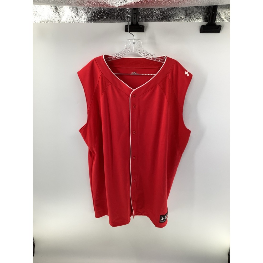 Under Armour Mens XXL Red Sleeveless Full Button Baseball Jersey Mesh Back Top